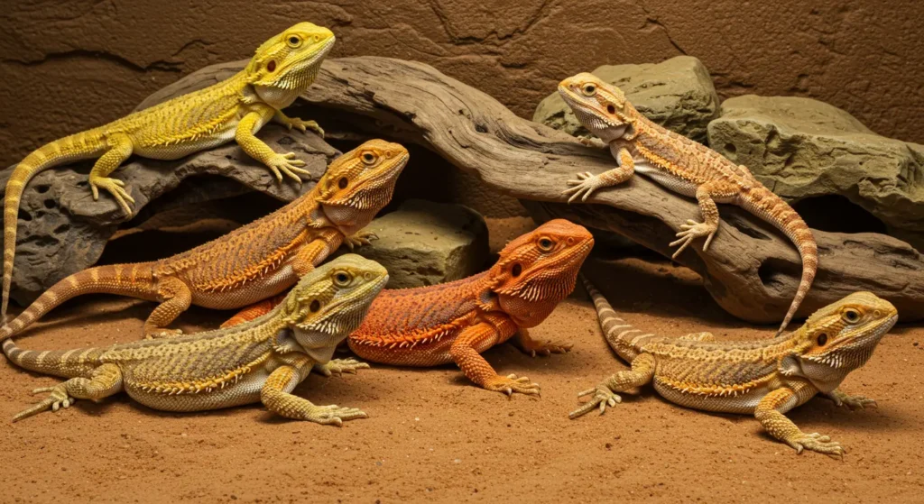 Different bearded dragon morphs side by side showing color and texture variations – bearded dragon morphs
