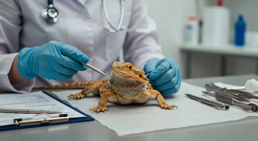 Vet checking bearded dragon not eating—how long can bearded dragons go without food