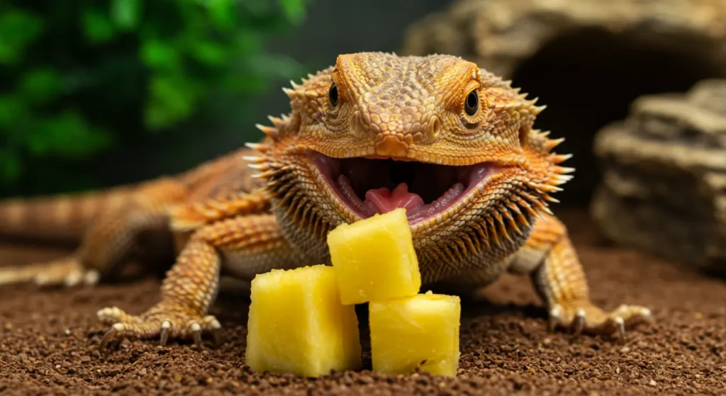 Can Bearded Dragons Have Pineapple – dragon eating pineapple chunk