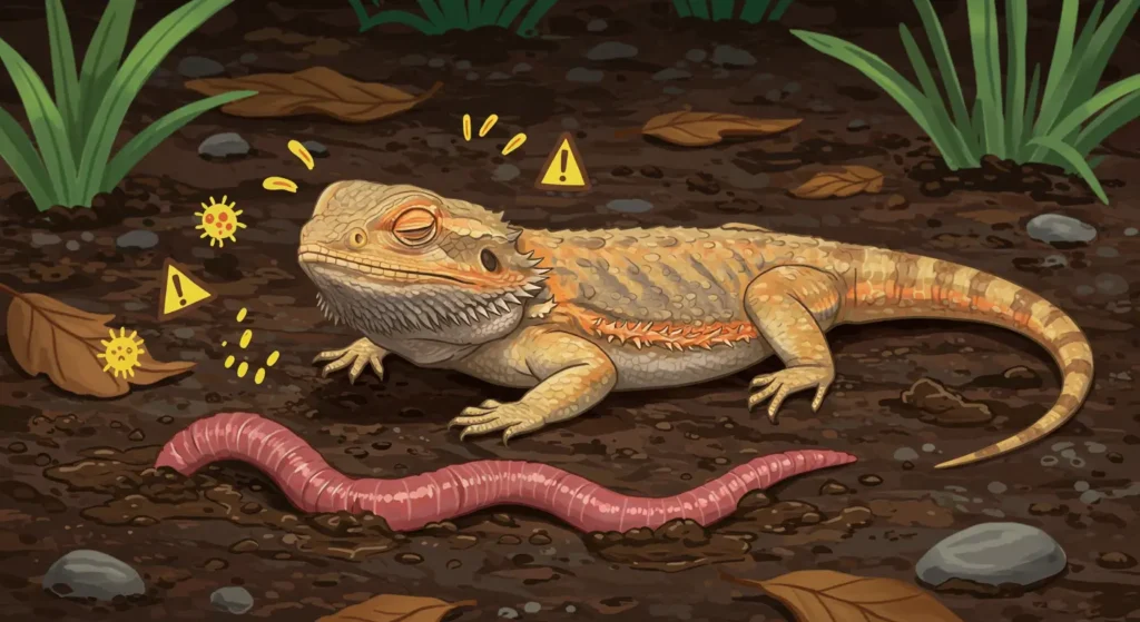 Risks of feeding wild earthworms to bearded dragons