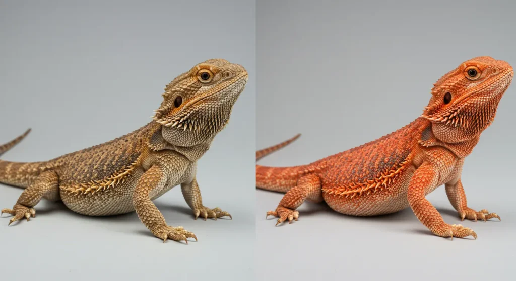 Wild vs. morph bearded dragon comparison showing results of selective breeding