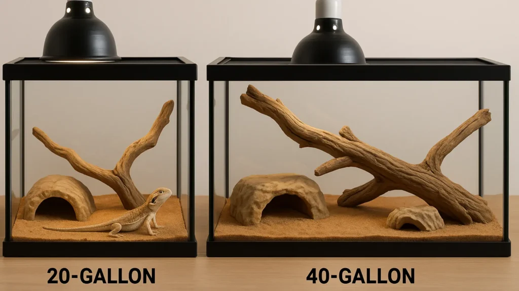 baby bearded dragon in a 20-gallon tank