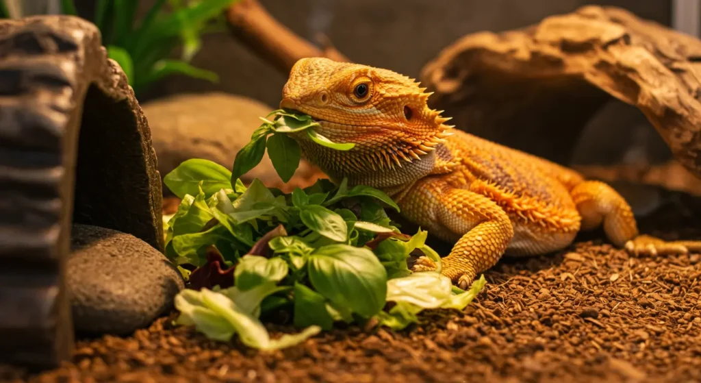 Can Bearded Dragons Have Basil - Citrus Bearded Dragon eating basil and leafy greens