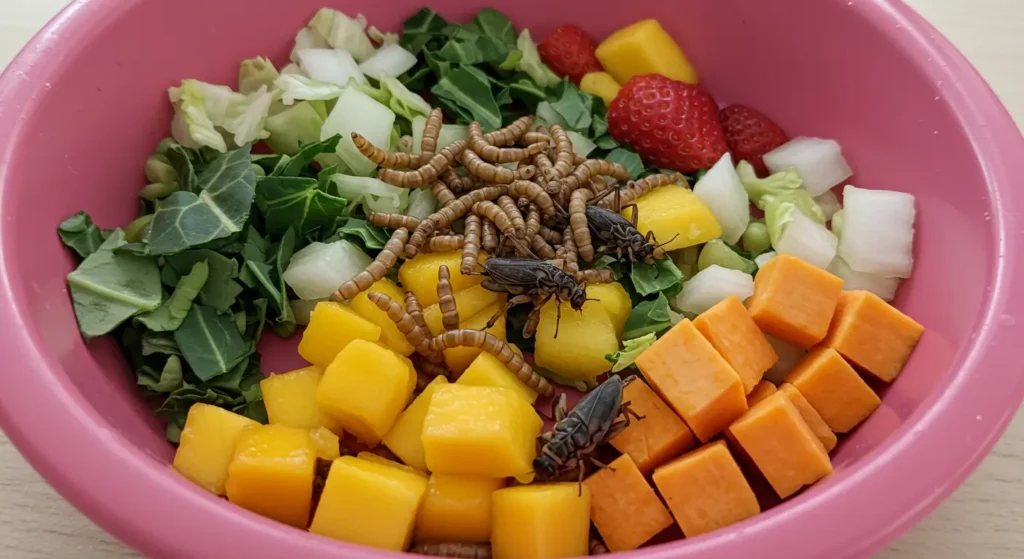 Balanced bearded dragon diet with insects and greens
