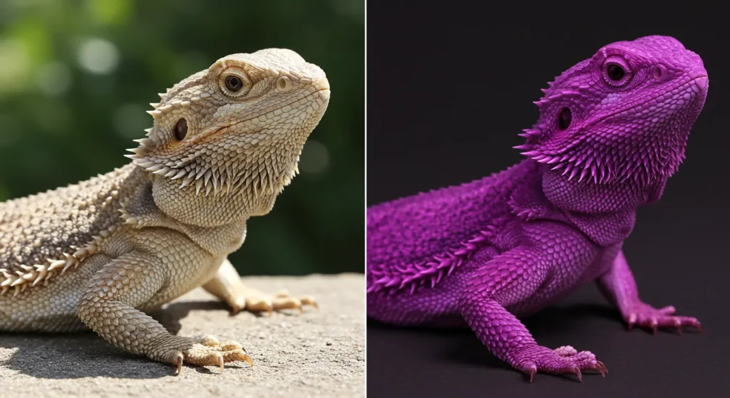 real vs fake purple bearded dragon comparison