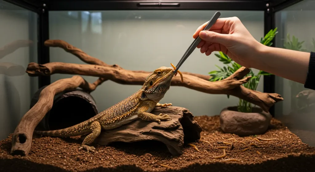 Feeding live worms to a bearded dragon safely
